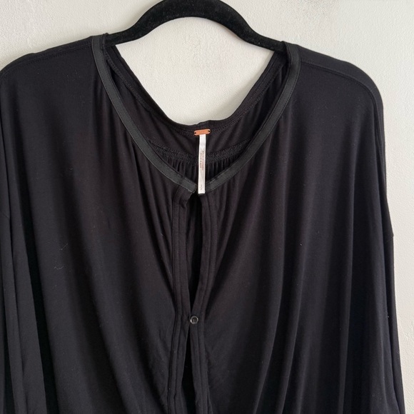 Free People Top Women Small Black Wrap Blouse Button Up Boho Sleeve Ties - Picture 4 of 7
